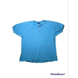 Vintage Fruit Of The Loom Large Henley Shirt Green Short Sleeve